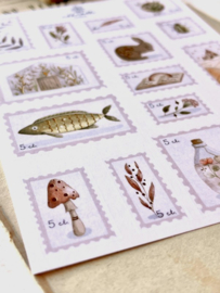 Sticker sheet - Postage stamps Gold foil