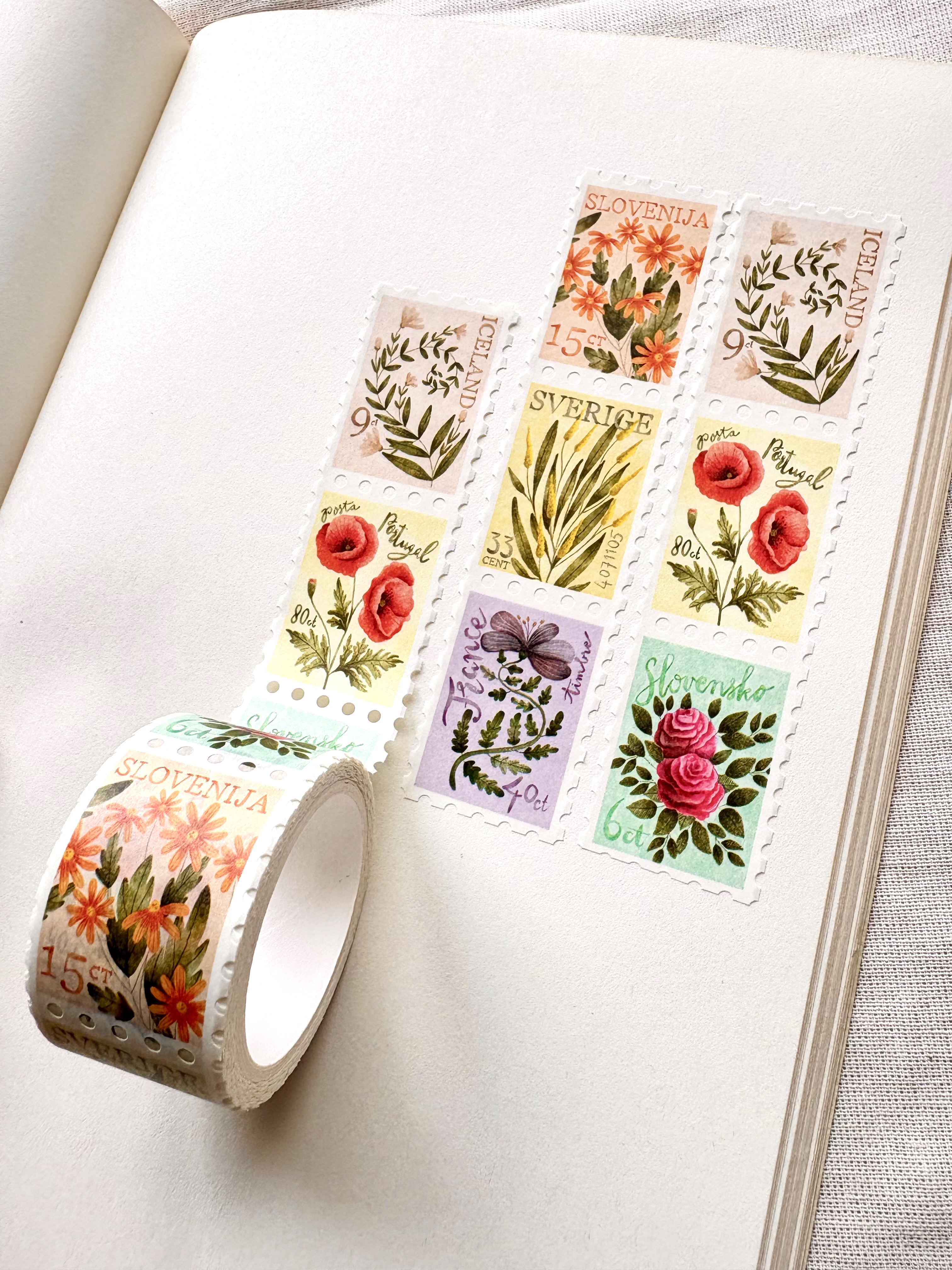 Washi tape - Flower postage stamps