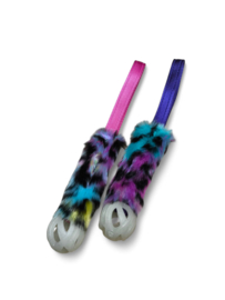 Chuck-it Breath GITD 5cm met Panter regenboog print nep bont roze handvat