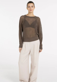 YAYA Linen mix wide leg broek met details