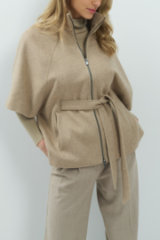 YAYA Zacht geweven wollen poncho-jas met ribboord