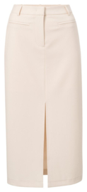 YAYA Beige midi rok met split en elastische taille met riemlussen