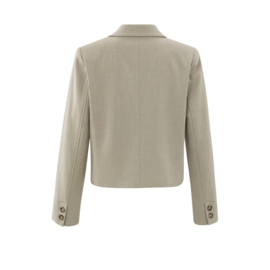 YAYA Korte beige blazer met knopen, lange mouwen, zakken en kraag