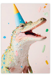 GIVE-X postkaart Krokodil met feesthoed