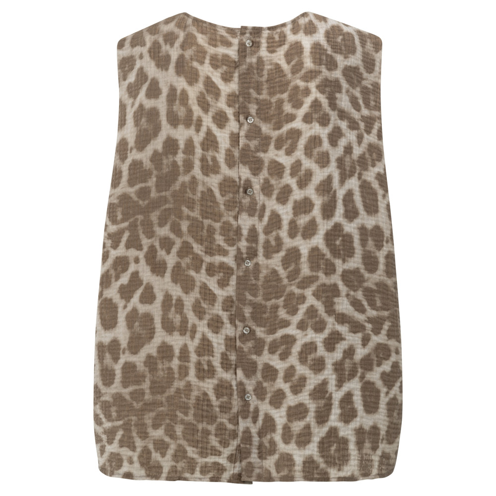 YAYA Leopard mouwloze top met knoopsluiting achter