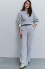 YAYA Jersey broek met wijde pijpen en contrast tailleband