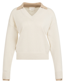 YAYA Zachte trui met V-hals contrasterende kraag en lange mouwen.