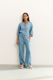 YAYA Chambray wide leg broek elastieke band