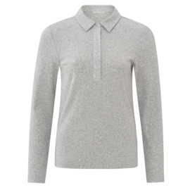 YAYA Jersey polo met fijne rib en lange mouwen