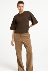 YAYA Suede broek met wijde pijpen