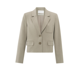 YAYA Korte beige blazer met knopen, lange mouwen, zakken en kraag