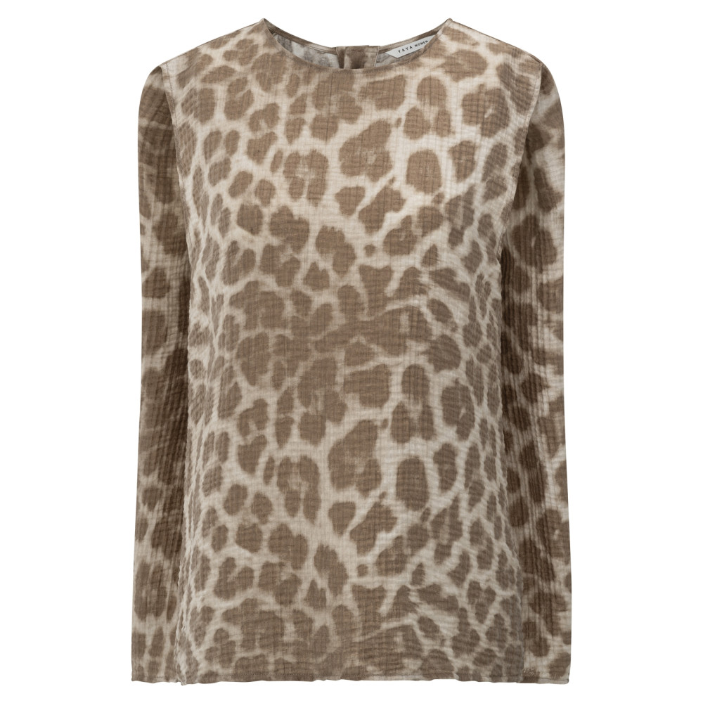 YAYA Leopard mouwloze top met knoopsluiting achter
