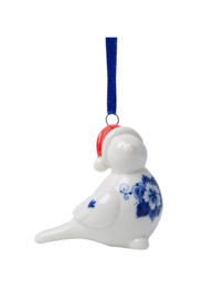 Kerstornament Vogel met kerstmuts 1