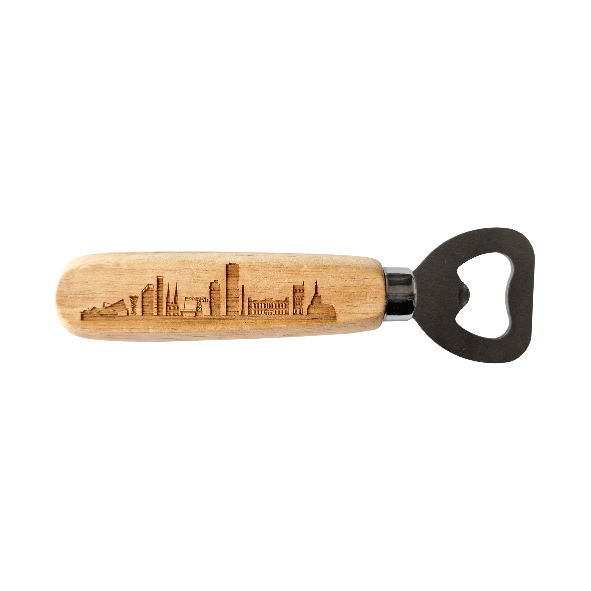 Tilburg Skyline flessenopener met houten handvat