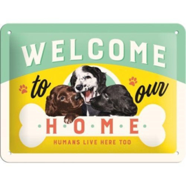 Retro metalen bord 15x20cm - Welcome to our home