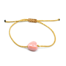 Hartjes armband keramiek - roze