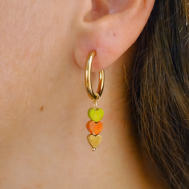 Hartjes oorbellen groen-oranje-goud