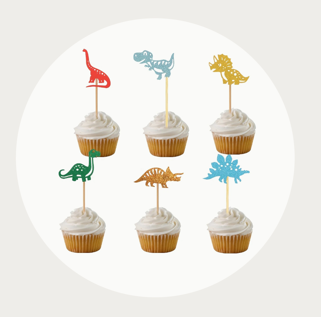 Dinosaurus glitter cupcake prikkers