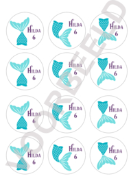 Zeemeermin label stickers met eigen naam en leeftijd