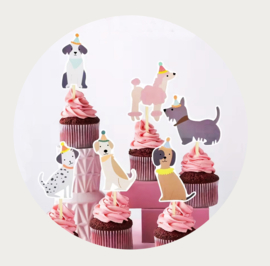 Honden met feesthoed cupcake prikkers