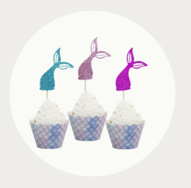 Zeemeermin staart cupcake prikkers