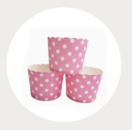 cupcake liner roze - wit stippen