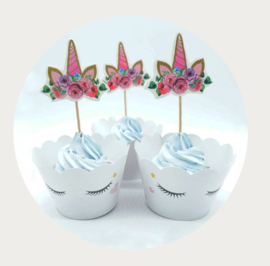 Eenhoorn  cupcake bakjes - omslag - wrapper + hoorn prikker