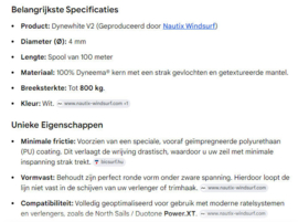 2meter Dynewhite V2 full dynema 4mm lijn ook voor XT/XTR North/Duotone verlengers volgens Nautix