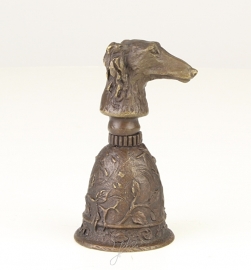 EEN BRONZEN TAFELBEL MET EEN BORZOI HOOFD GRIP