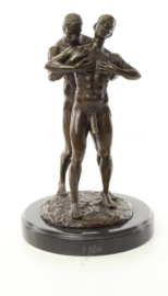 Hartverwarmend erotisch bronzen koppel van twee gay / homo mannen