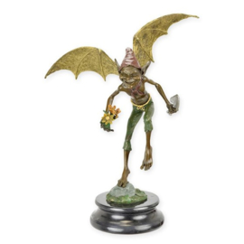 Bronzen Beeld van een Gevleugelde Goblin