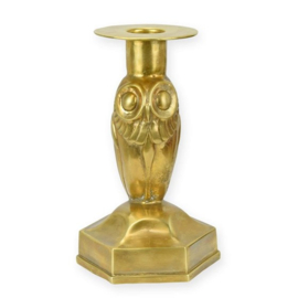 Bronzen Art Deco uil kandelaar