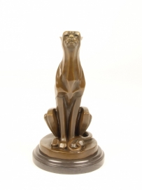 Bronzen beeld  van zittende cheetah