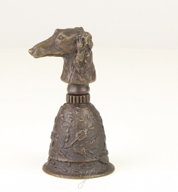 EEN BRONZEN TAFELBEL MET EEN BORZOI HOOFD GRIP