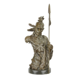 Bronzen torso Indiaan Mohikaan beeld met speer