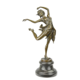 Bronzen dansend beeld sierlijk haar armen gestrekt.