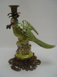 Porseleinen papegaai kandelaar met brons