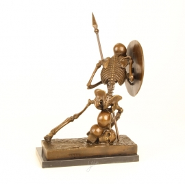 Bronzen beeld van een skelet als boekenhouder