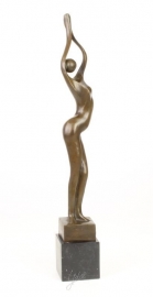 Bronzen abstract beeld sierlijk haar armen gestrekt.