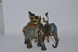 Bronzen beeld van olifant en berijder