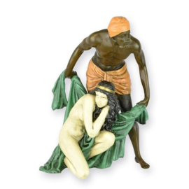 Bronzen Beeld van een Man die een Vrouw Afschermt
