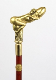 Houten Wandelstok met Bronzen Erotisch Handvat | Luxe en Sensualiteit in Één