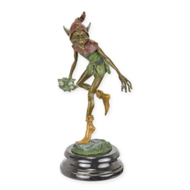 Bronzen Beeld van een Kobold met Slakken op een Blad