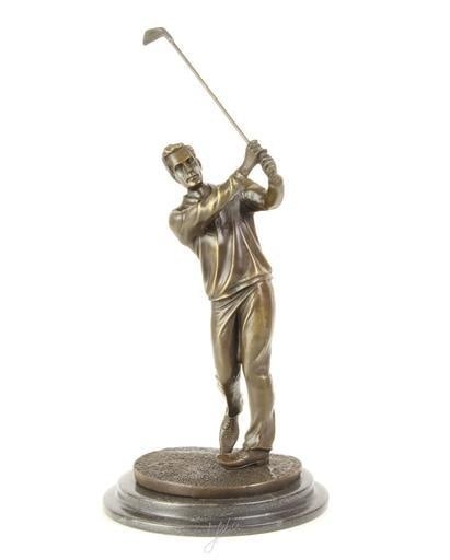 Fraaie bronzen beeld van een golfer.