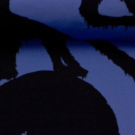 Monkey Shape Blue/ Black - Katoen Tricot - per 50cm 