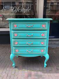 Handgeschilderde turquoise kastje