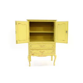 Hand-painted sanded yellow cabinet