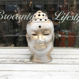 Buddha hoofd met gaatjes wit/goud