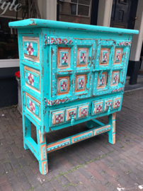 Turquoise cabinet hand-painted
