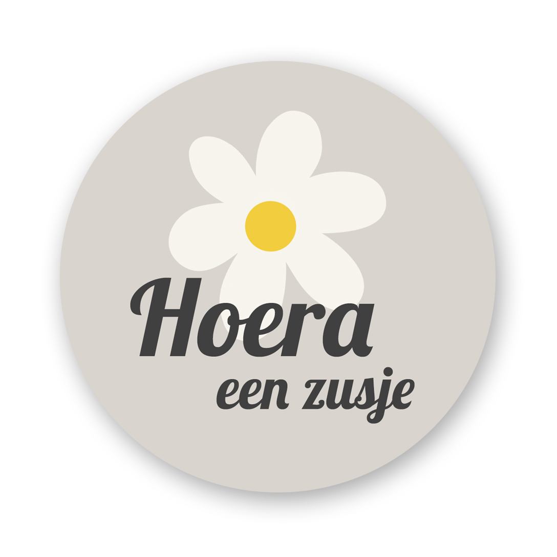 Sluitstickers Hoera een Zusje – Madelief Beige of Roze